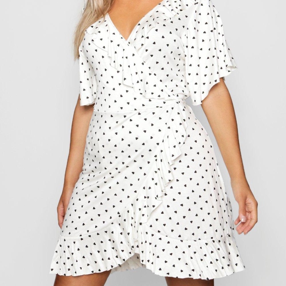 Plus Printed Heart Wrap Ruffle Dress (NEW)